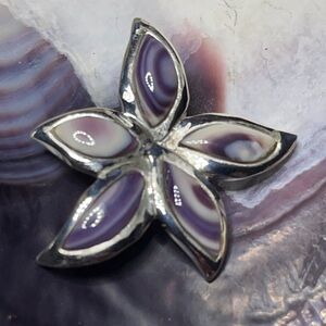 Flower Pendant Wampum Quahog Shell Sterling Silver Jewelry P1091